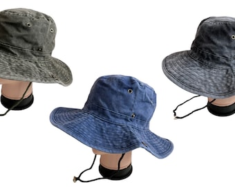 Distressed 100% washed cotton canvas bucket Boonie denim hat outdoor sun fishing hiking safari bucket hat personalized personalize