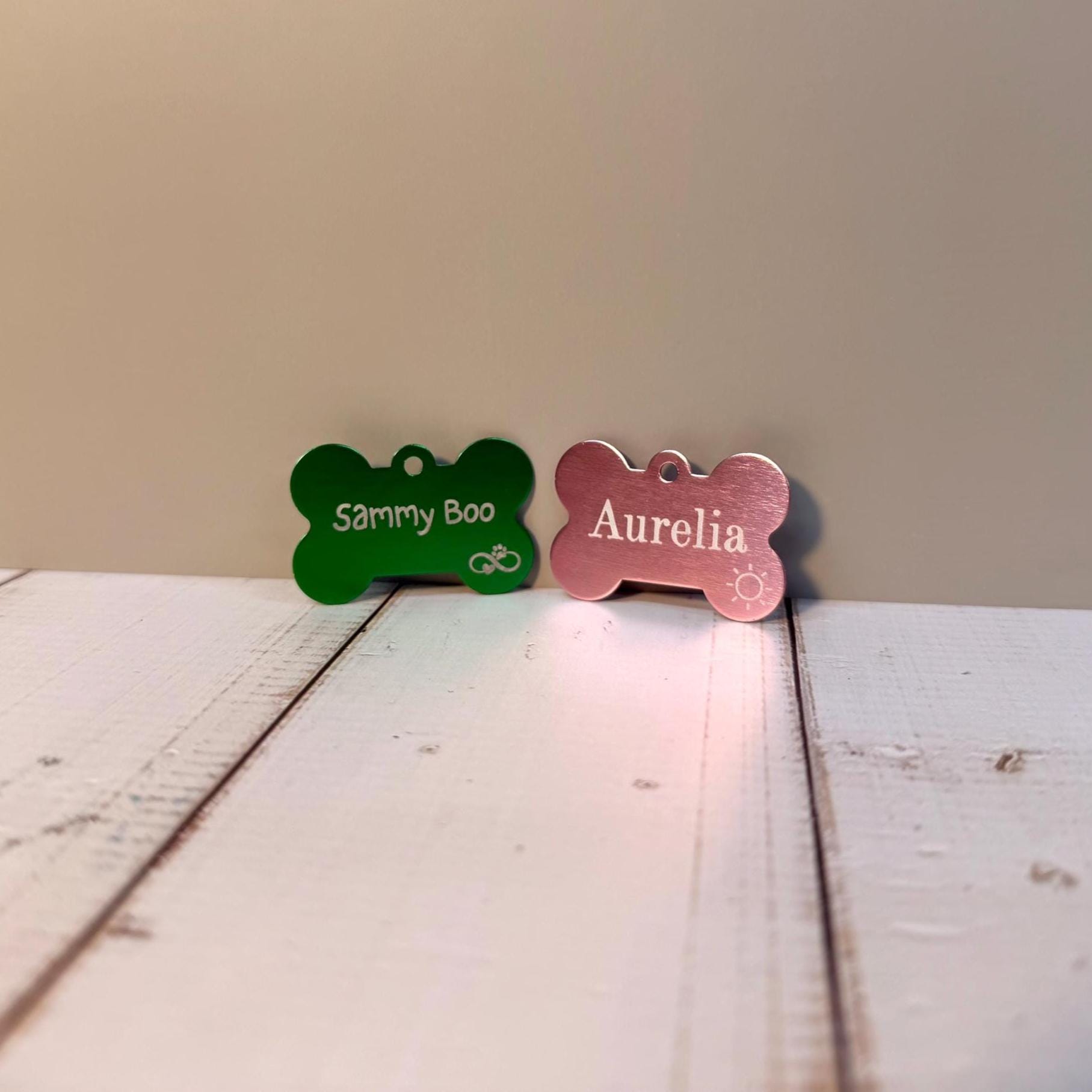 Custom Pet ID • Bone Shape Name Plate • Engraved Multicolor Design ...