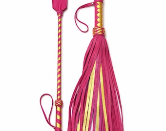 Set leren floggers en rijzweep – 50 staarten spanking flogger 27,6 inch – handgemaakt