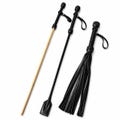 Leather Spanking Set - Bamboo Cane 29”, Riding Crop 29”, 30 Tail Flogger 13.8” - Handmade
