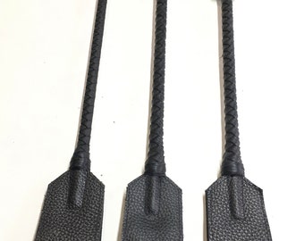 Cravache en cuir fabriquée à la main - avec cuir véritable 25 cm (19,7 po.) couleur Noir