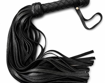 Black Leather Flogger, Thuddy Whip 50 Tail Impact Play - Handmade