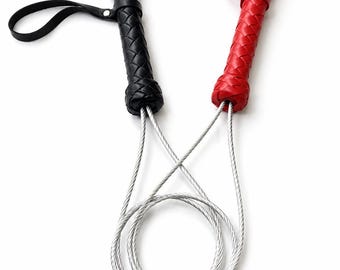 Heavy Steel Flogger Thuddy Cable 19" - Handmade Leather Handle Whip, Impact Play