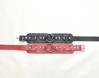 Leather Collar with Dual Rings Handmade