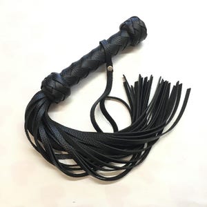 Black Leather Flogger 30 Tail Spanking Fetish Whip 13,8&quot; - Handmade