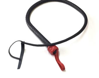 Leather Whip Solid Handle Spanking Genue Flogger Tool - Handmade