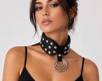 Leather Collar with Three O Rings