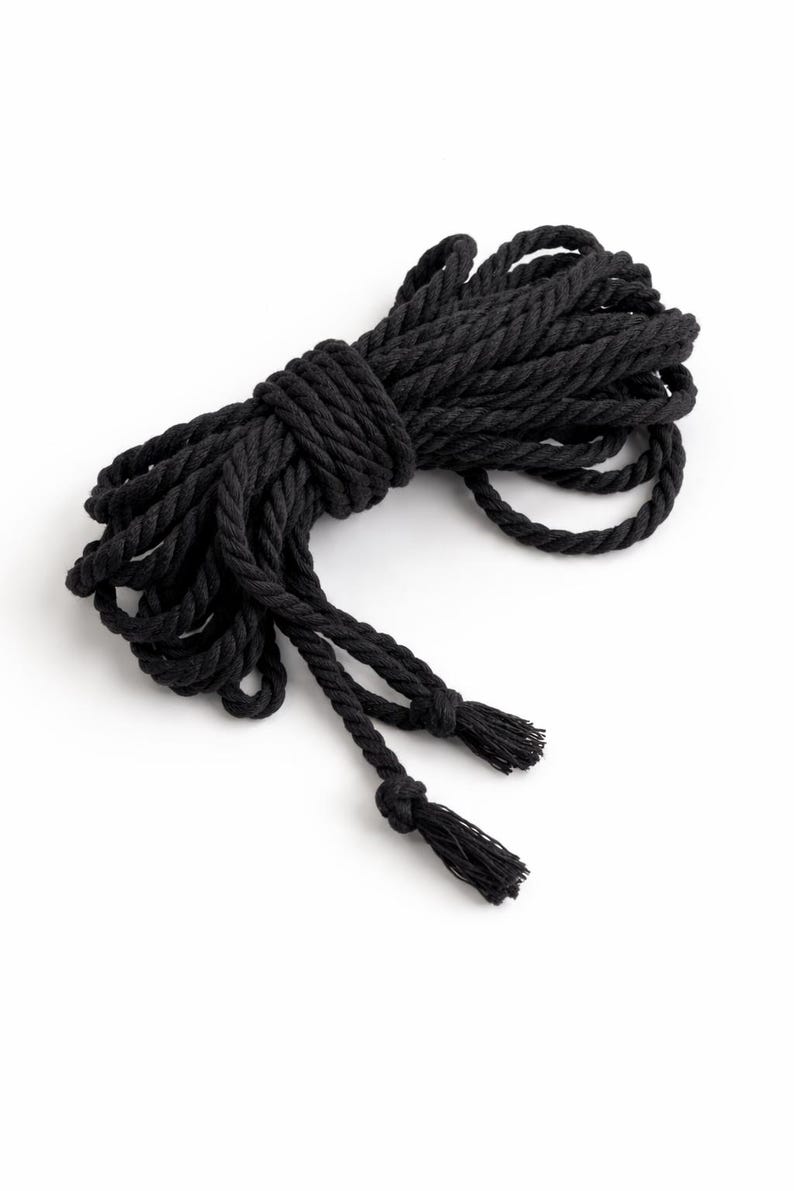 Shibari Cotton Bondage Rope 26ft 6mm, Soft Natural Rope for Beginners Black