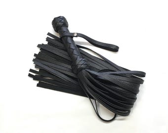 Handmade Thuddy Leather Black Flogger 50 Long Tail Impact Play