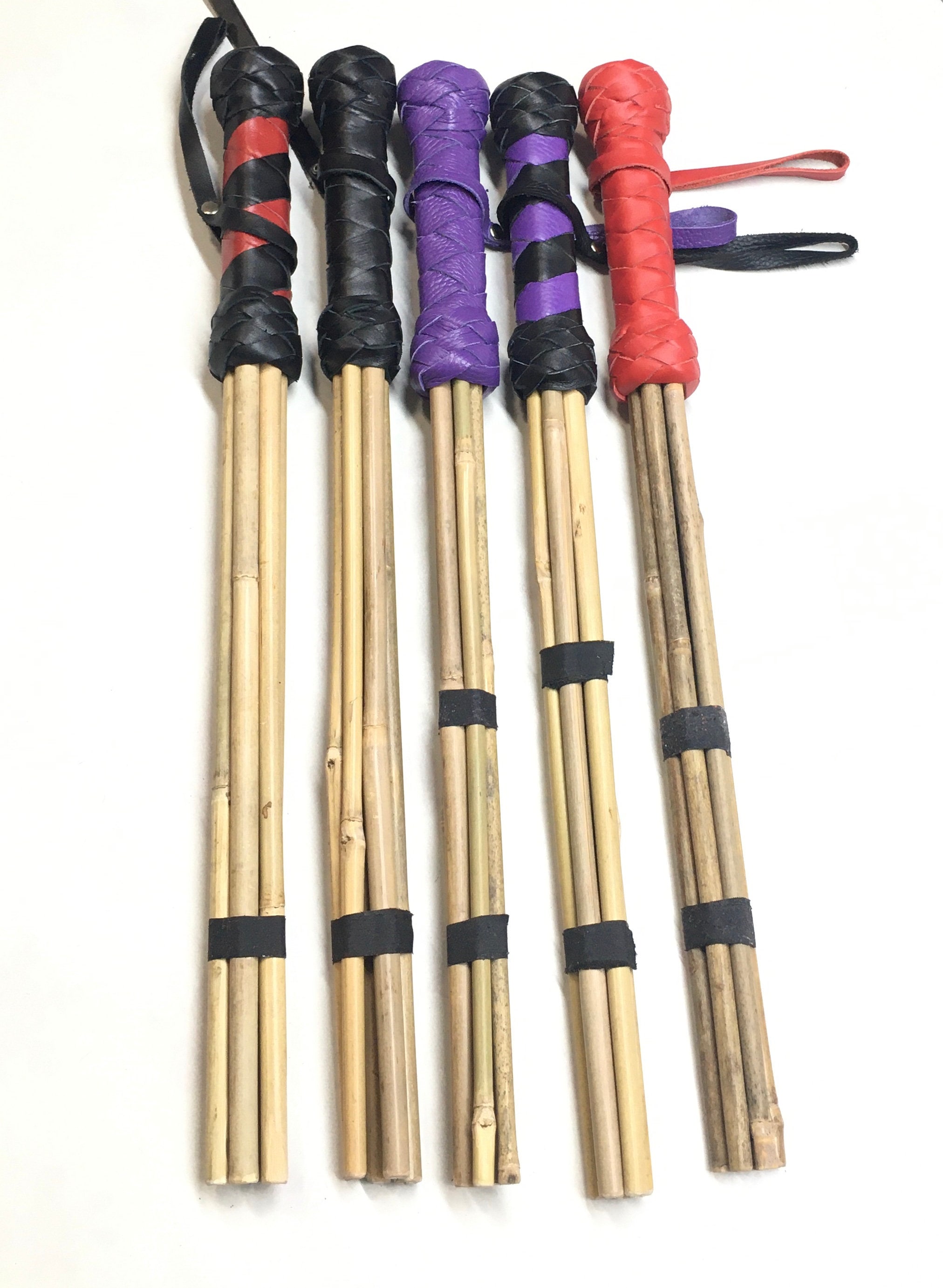 Bamboo Spanking Cane Wrapped Leather Handle 17,7" Handmade