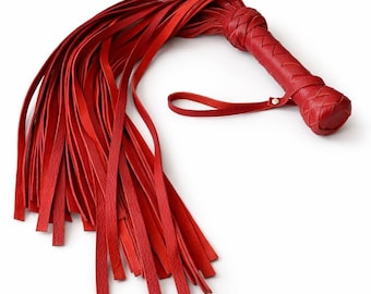 Frusta in cuoio rossa a 50 code, vera frusta in cuoio, strumento fatto a mano