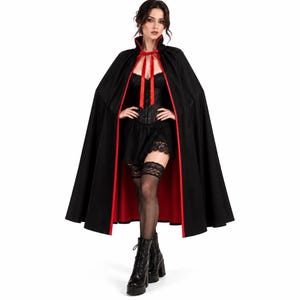 Dracula svart mantel, rödmantel, viktoriansk vampyrkappa, Halloweenkostym