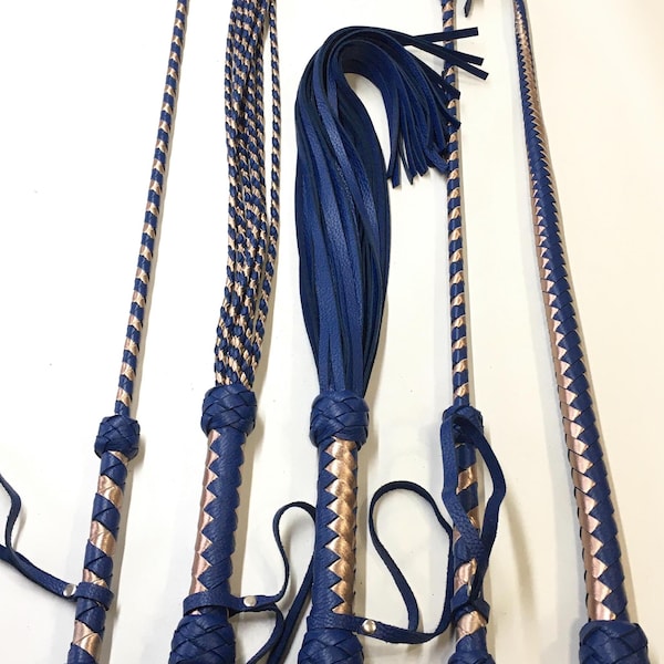 Leather Flogger Kit, Cat O Nine, Spanking Riding Crop, Whip, Impact Play Tool - Handmade