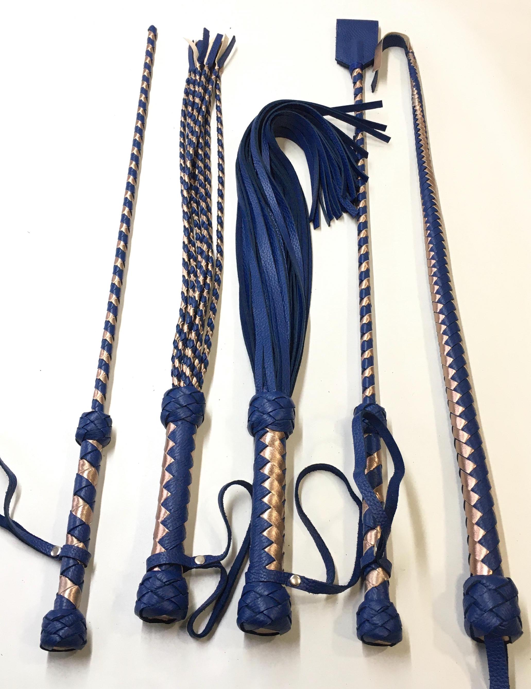 Leather Flogger Cat O Nine, Spanking Riding Crop, Impact Play Whip Set - Handmade