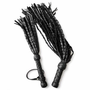 Double Tail Leather Flogger Set, Handmade Genuine Leather Whip Kit (25” + 19.7”) Kit Big + Small