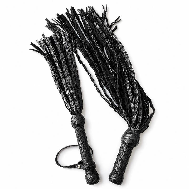 Double Tail Leather Flogger Set, Handmade Genuine Leather Whip Kit (25” + 19.7”) Kit Big + Small
