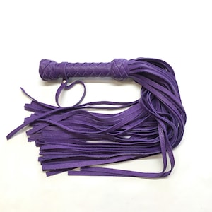 Leather Flogger Purple Whip Impact Play Fetish 50 Long Tail - Handmade