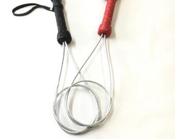 Látigo de acero pesado con cable de 48 cm (19") - Látigo con mango de cuero hecho a mano, juguete de bondage, juego de impacto