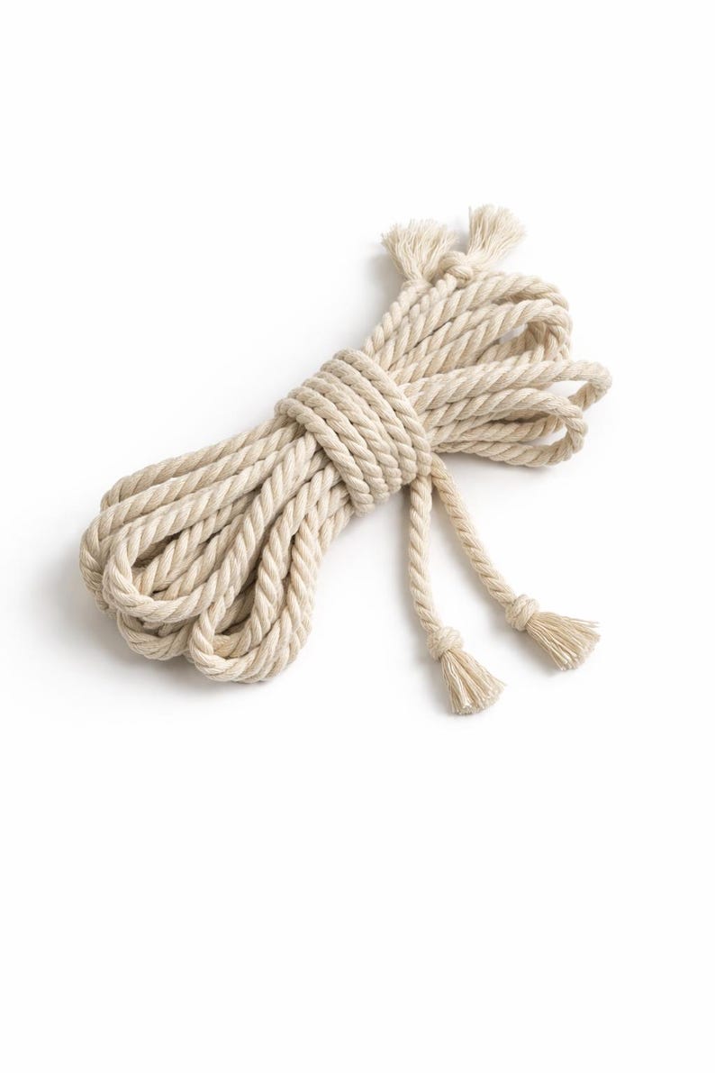Shibari Cotton Bondage Rope 26ft 6mm, Soft Natural Rope for Beginners White
