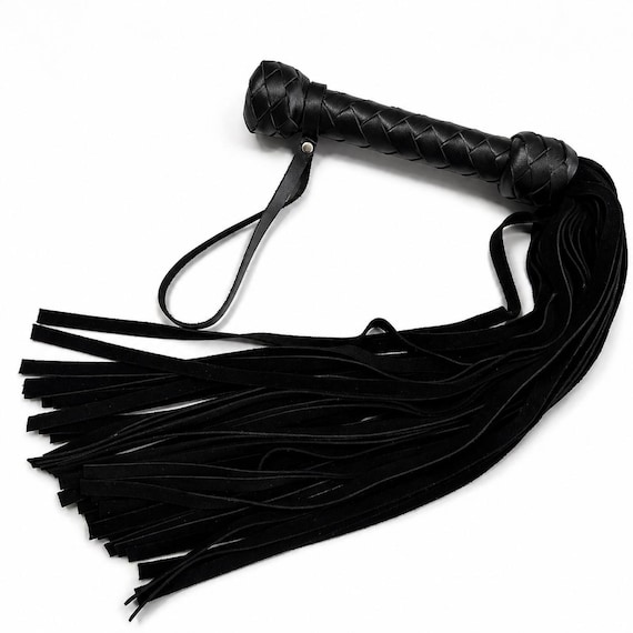 Leather Flogger 45 Tails Black Suede, Soft Impact Play Whip - Handmade