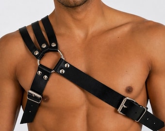 Leather Shoulder Harness for Men, Adjustable Chest Strap Harness, - Handmade Gear