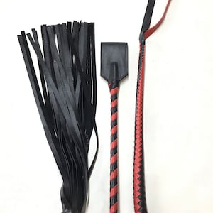 Leather Flogger Kit Genuine Riding Crop - 29&quot; Leather Whip 27,6&quot; Flogger 30 13,8&quot; Tail - Handmade
