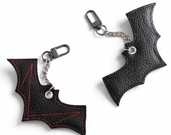 Leather Bat Keychain, Gothic Halloween Decor - Handmade