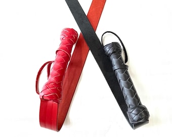 Belt Flogger Leather Wrapped Handle Spanking Whip 26" - Handmade
