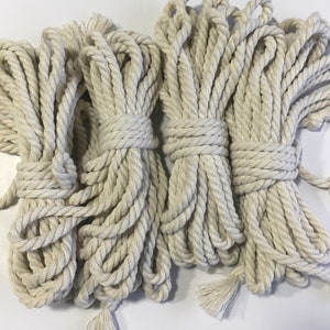 Shibari Cotton White Set Soft Ropes 25,6ft - 0,24&quot; 4 pc -  Handmade