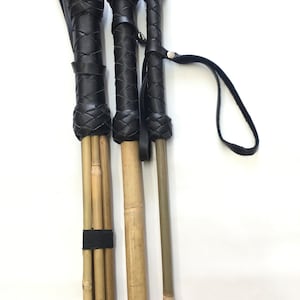 Spanking Cane Kit 3 pc Bamboo Wrrapped Leather Handle - Handmade