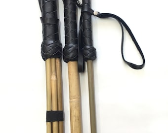 Spanking Cane Kit 3 pc Bamboo Wrrapped Leather Handle - Handmade