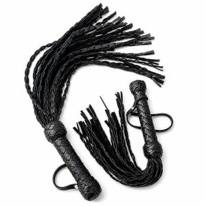 Double Tail Leather Flogger Set, Handmade Genuine Leather Whip Kit (25” + 19.7”) image 1