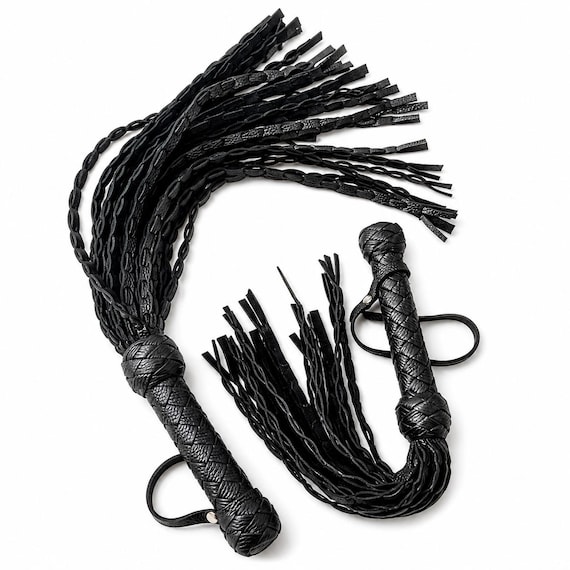 Double Tail Leather Flogger Set, Handmade Genuine Leather Whip Kit (25” + 19.7”)