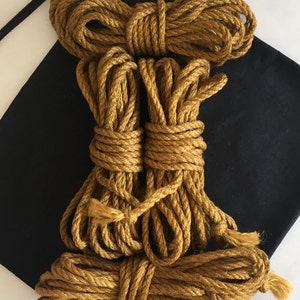 Shibari Jute Rope Set 4 pcs 26.25 0.24 Blindfold Fabric Case, Handmade ゴールド