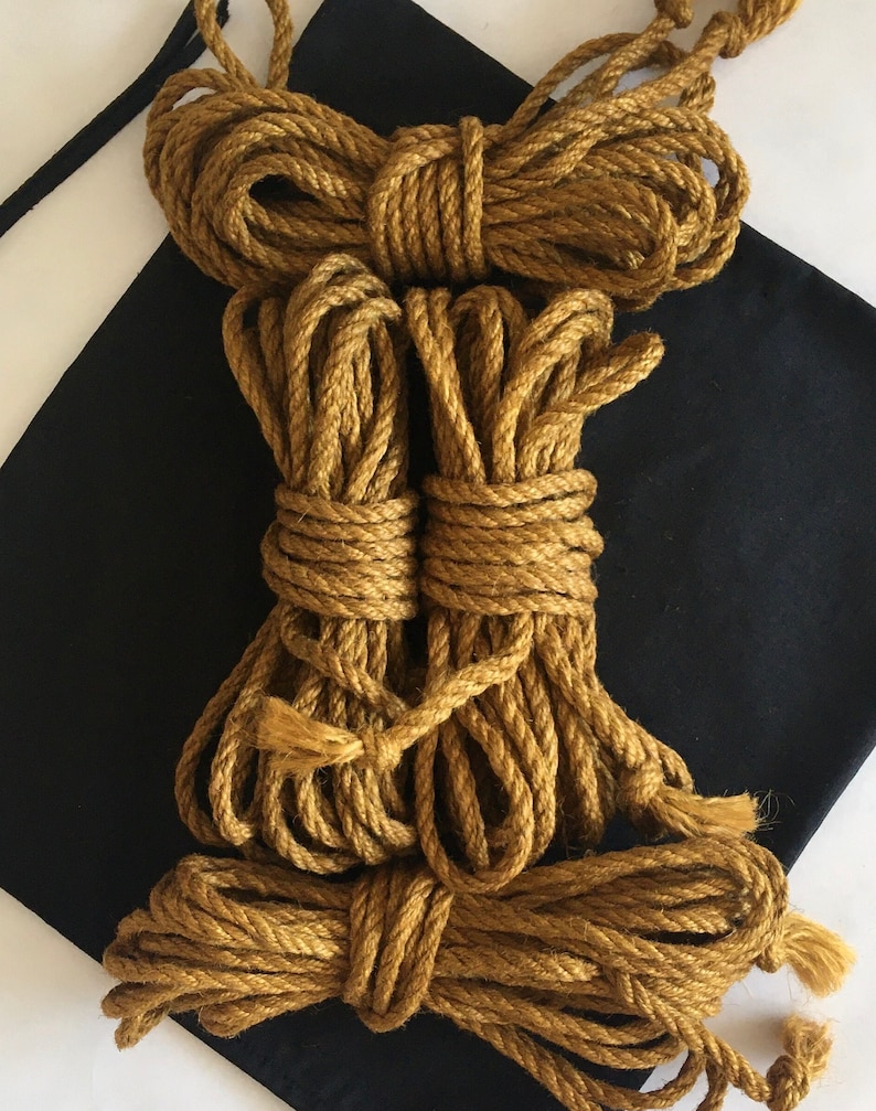 Shibari Jute Rope Set 4 pcs 26.25 0.24 Blindfold Fabric Case, Handmade ゴールド