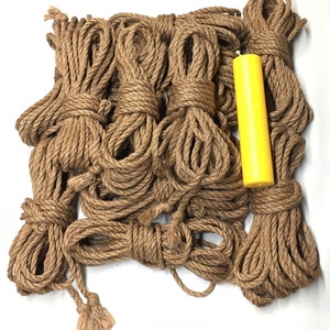 Shibari Jute Rope Set 12 pc 26,25ft - 0,24&quot; Natural Rope Candle Wax - Handmade