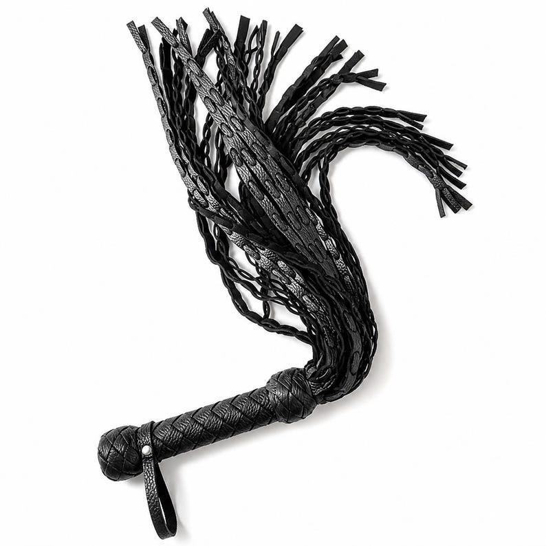 Double Tail Leather Flogger Set, Handmade Genuine Leather Whip Kit (25” + 19.7”) Big Flogger 27.6