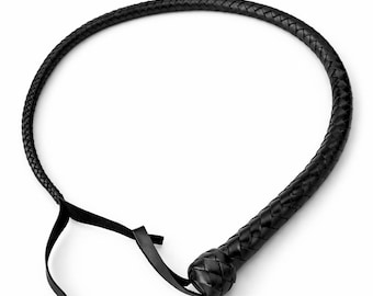 Black Leather Whip 35.5 - 47.3 inch, Handmade Double Tail Whip