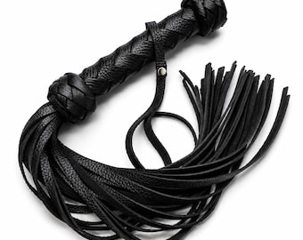 Zwart leren flogger 30-staart spankingzweep 13,8" - handgemaakt