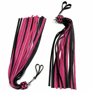 Leather Finger Flogger 30 Long Tail, Spanking Swivel Whip - Handmade