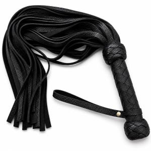 Black Leather Flogger, Thuddy 50 Tail Impact Play - Handmade