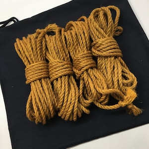 Shibari Jute Ropes 26,25ft - 0,24&quot; 4 pcs Colour Gold Handmade