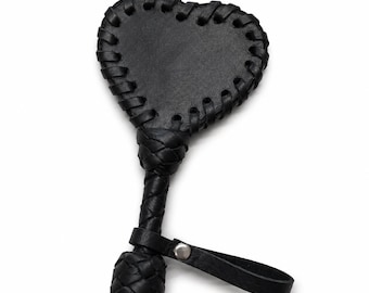 Leather Heart Paddle 6.2", Genuine Leather Pocket Keychain - Handmade