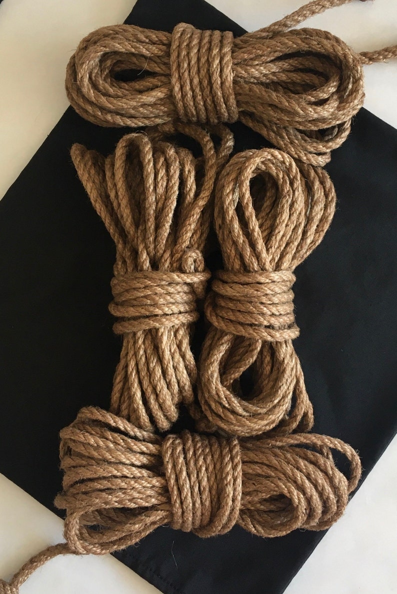 Shibari Jute Rope Set 4 pcs 26.25 0.24 Blindfold Fabric Case, Handmade Natural
