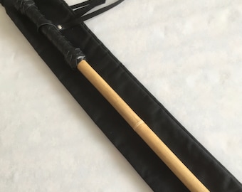 Spanking Bamboo Cane Natural Leather Handle 29" - Handmade
