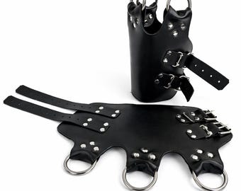 Handmade Leather Suspension Cuffs - Heavy Duty Bondage Wrist Restraints, Adjustable Gear