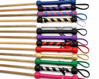 Bamboo Spanking Cane with Leather Handle, Handmade Impact Cane (Multiple Sizes)