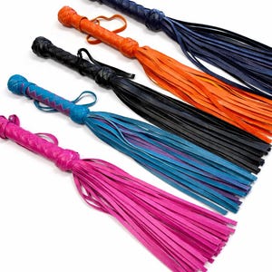 Leather Flogger 30 Tails - Spanking Whip, Impact Play - Handmade