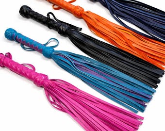 Leather Flogger 30 Tails - Spanking Whip, Impact Play - Handmade