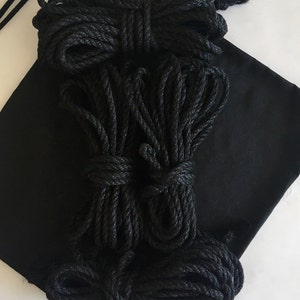Shibari Jute Rope Set 4 pcs 26.25 0.24 Blindfold Fabric Case, Handmade ブラック